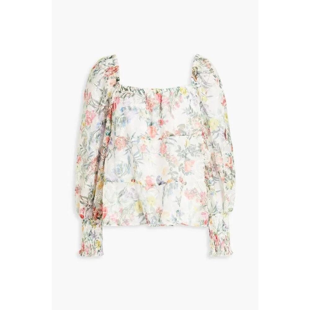 Alice + Olivia Rowa Floral Broderie Anglaise Chiffon Blouse